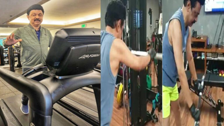 Tamil Nadu Chief Minister exercising in the gym in America